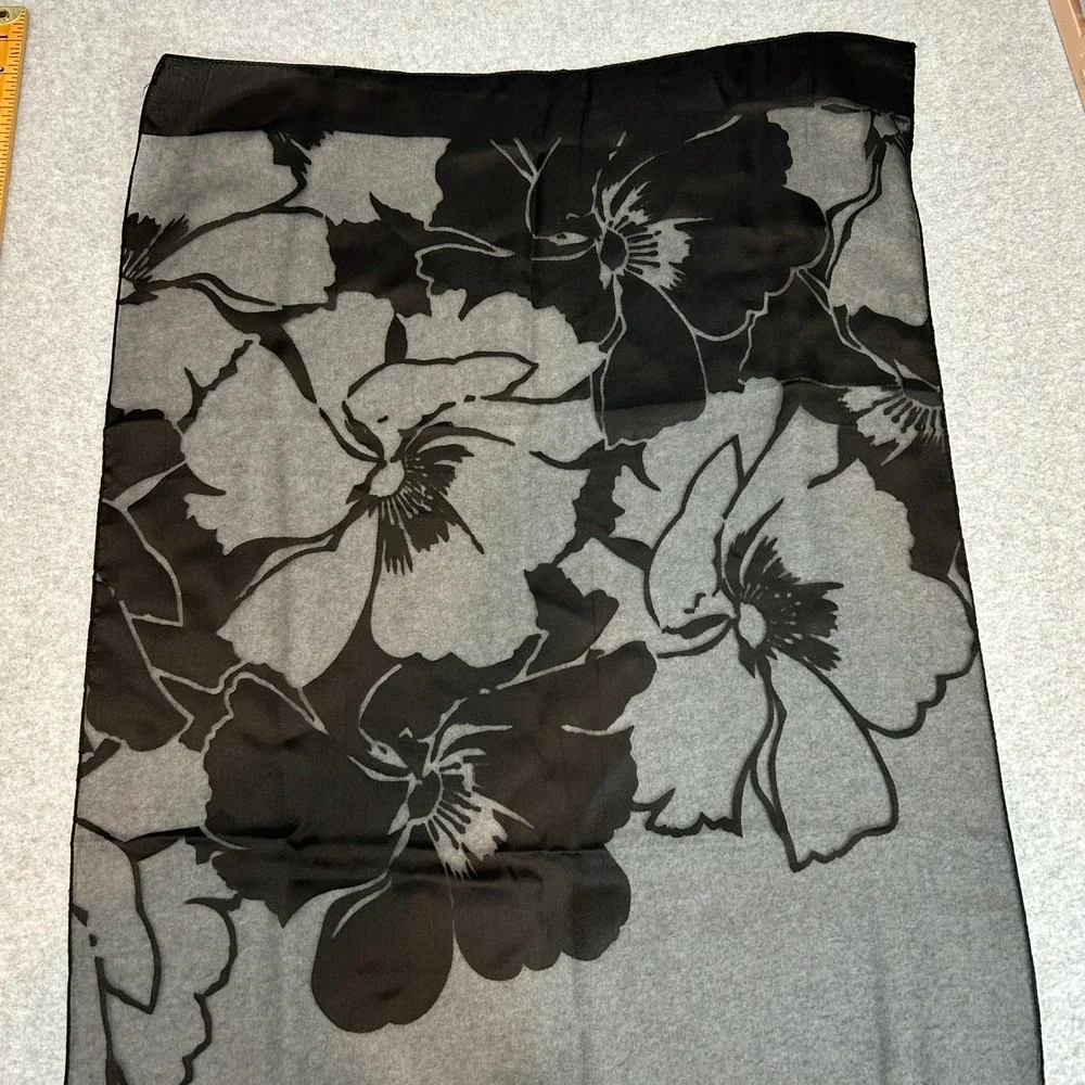 Echo Scarf Black Burnout Floral Sheer Dark Romantic Evening Drape‎ Whimsigoth